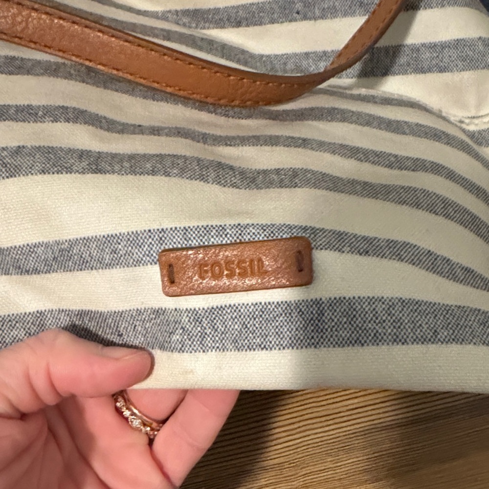 Fossil Gray and Cream Striped Shoulder Bag​ - Picture 2 of 3